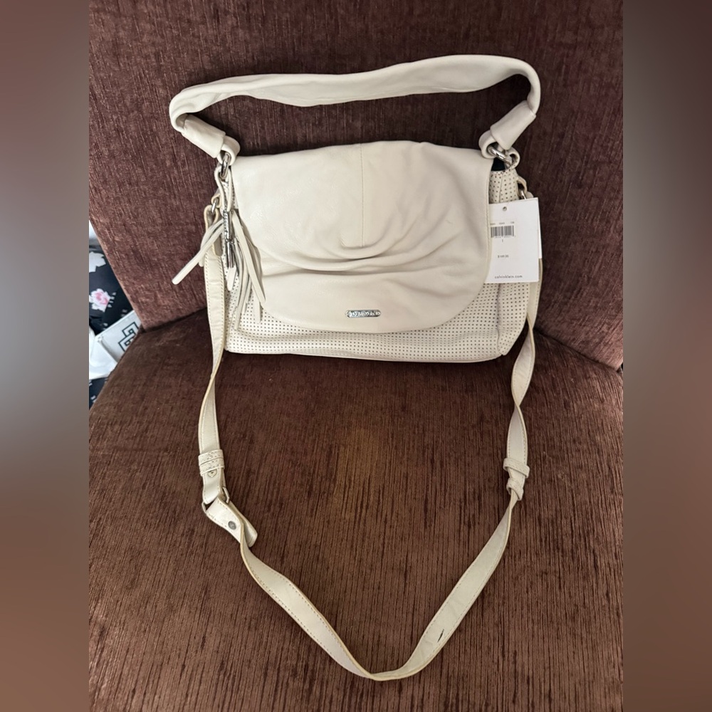 Elegant leather Cream Shoulder Bag by Calvin Klein